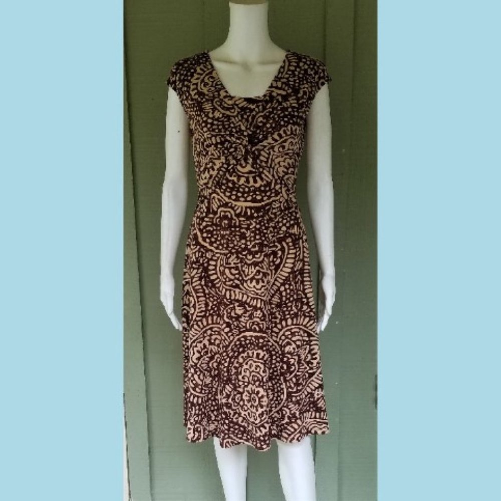 JONES NEW YORK Brown Cream Print Slinky Dress 4